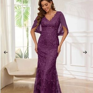 Women's Maxi Dress in Plum with Black Lace Detailing